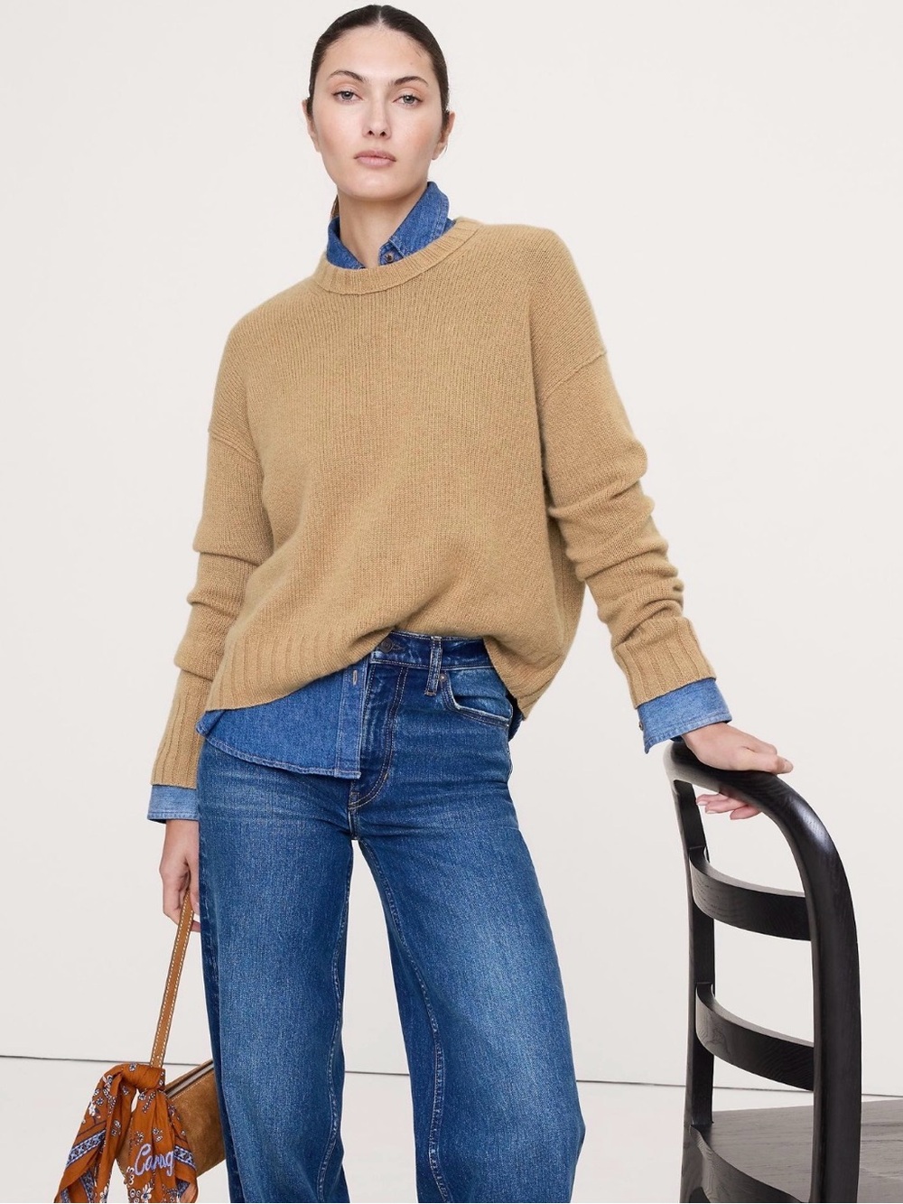 NWT Banana Republic 100% Cashmere Crewneck Sweater Camel Brown M